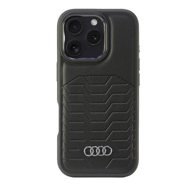 Audi Sintetinės odos Magnetinis iPhone 16 Pro 6.3" juodas/juodas kietas dėklas AU-TPUPCMIP16P-GT/D3-BK