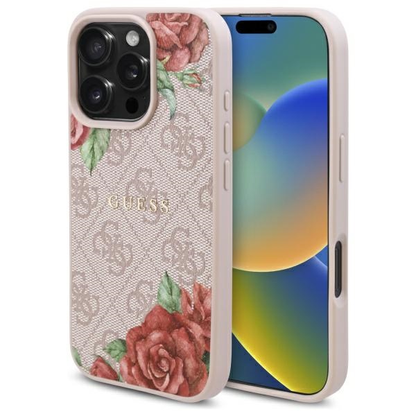 Guess GUHMP16XP4ROPEMCP iPhone 16 Pro Max 6.9" kietasis dėklas rožinis 4G Flowers Print MagSafe