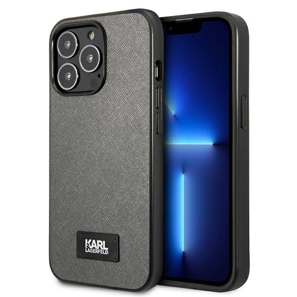 Karl Lagerfeld Saffiano plokštelės dėklas telefonui iPhone 13 Pro / 13 6.1" - sidabrinis