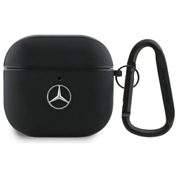 Mercedes MEA4CSLBK AirPods 4 odinis dėklas su metaliniu logotipu, juodas
