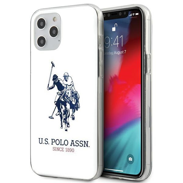 US Polo USHCP12MTPUHRWH iPhone 12/12 Pro 6.1" blizgus didelio logotipo dėklas - balta
