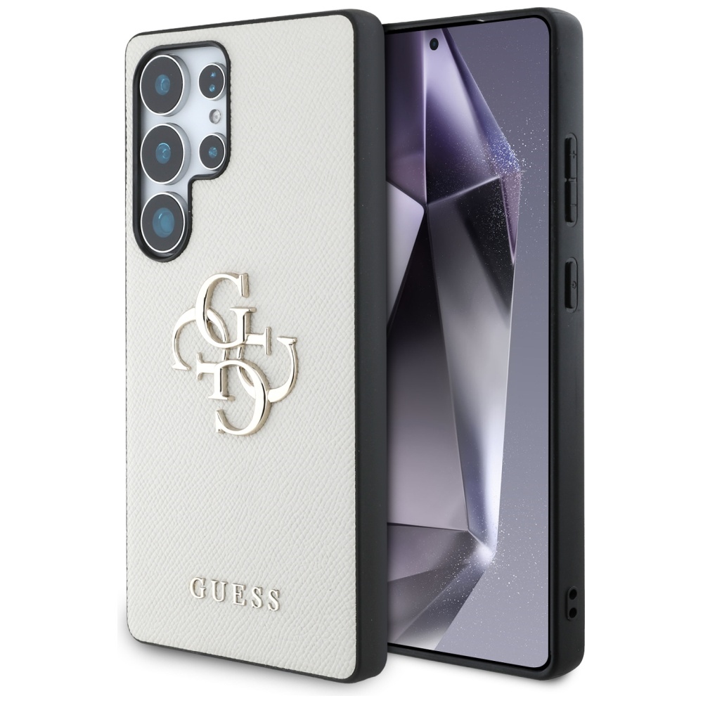 Guess Grūdėtas Didelis 4G Logotipas Mažas Klasikinis Logotipas Dėklas telefonui Samsung Galaxy S25 Ultra smėlinė