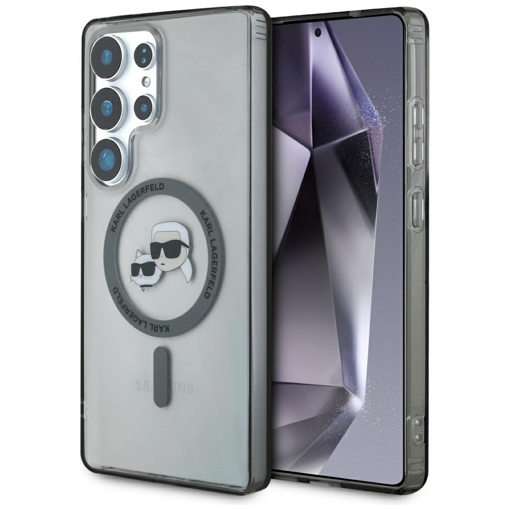 Dėklas Karl Lagerfeld Button Karl & Choupette Heads Printed Logo Magnetinis Samsung Galaxy S25 Ultra juodas
