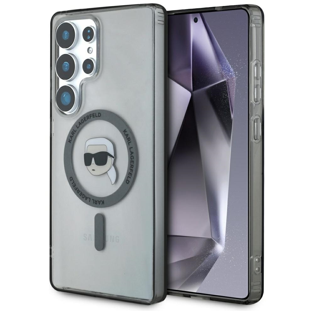 Dėklas Karl Lagerfeld Button Karl Head Printed Logo Magnetinis Samsung Galaxy S25 Ultra juodas