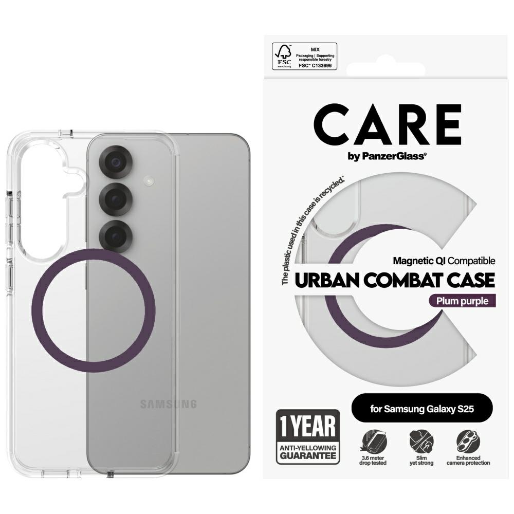 CARE by PanzerGlass Flagship Urban Combat Purple QI dėklas Samsung Galaxy S25 - skaidrus