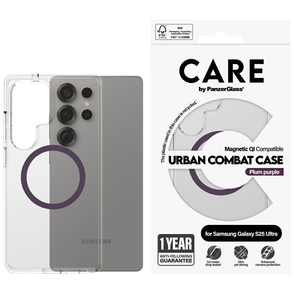 CARE by PanzerGlass Flagship Urban Combat Purple QI dėklas Samsung Galaxy S25 Ultra - skaidrus