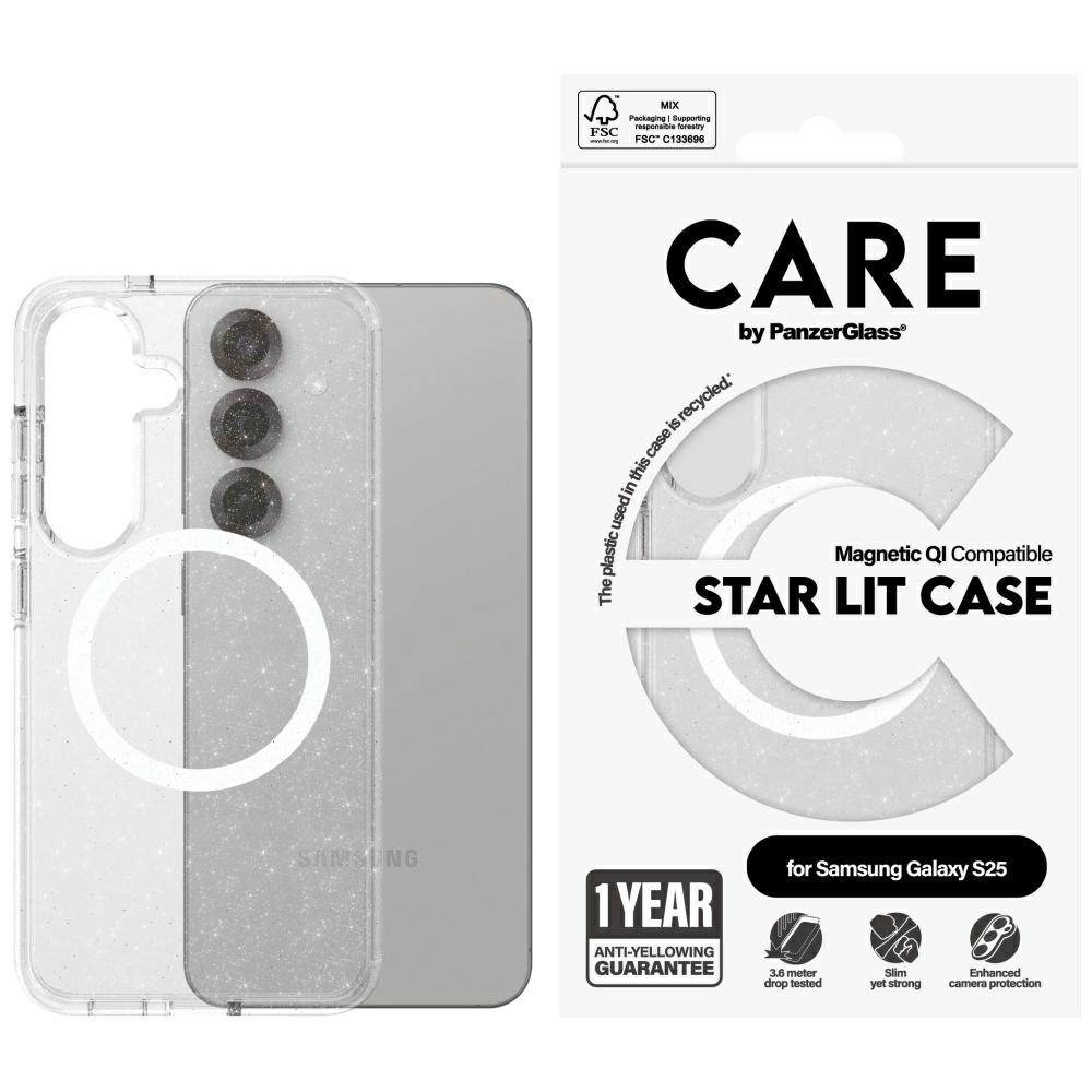 CARE by PanzerGlass Flagship Urban Combat Starlight White QI dėklas Samsung Galaxy S25 - skaidrus