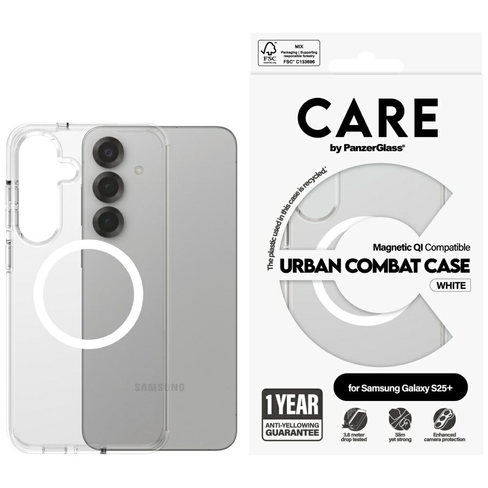 CARE by PanzerGlass Flagship Urban Combat White QI dėklas telefonui Samsung Galaxy S25+ - permatomas