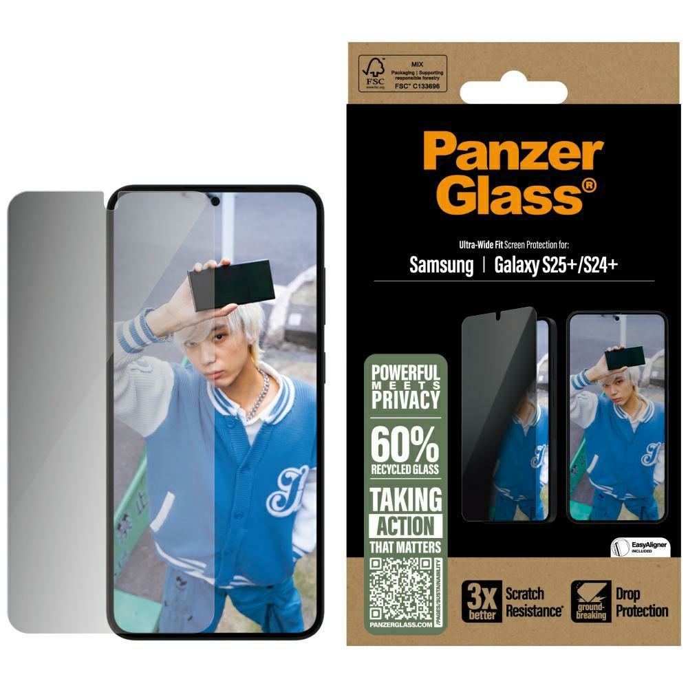 PanzerGlass Apsauginis stiklas su Ultra-Wide Fit privatumo funkcija skirtas Samsung Galaxy S25+