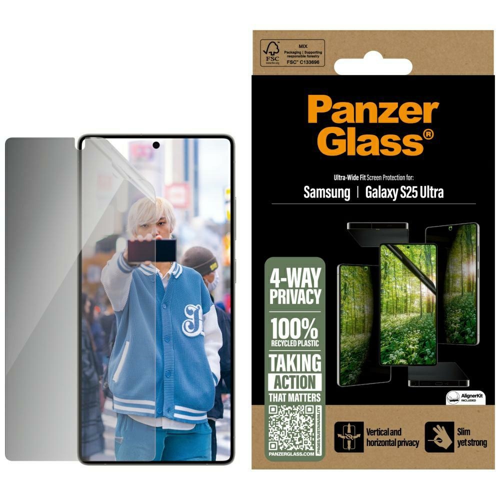 PanzerGlass Eco Matrix Apsauginis stiklas su Ultra-Wide Fit privatumo funkcija skirtas Samsung Galaxy S25 Ultra