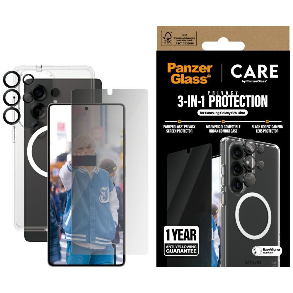 CARE by PanzerGlass Flagship 3in1 dėklas + privatumo stiklas + lęšis Samsung Galaxy S25 Ultra