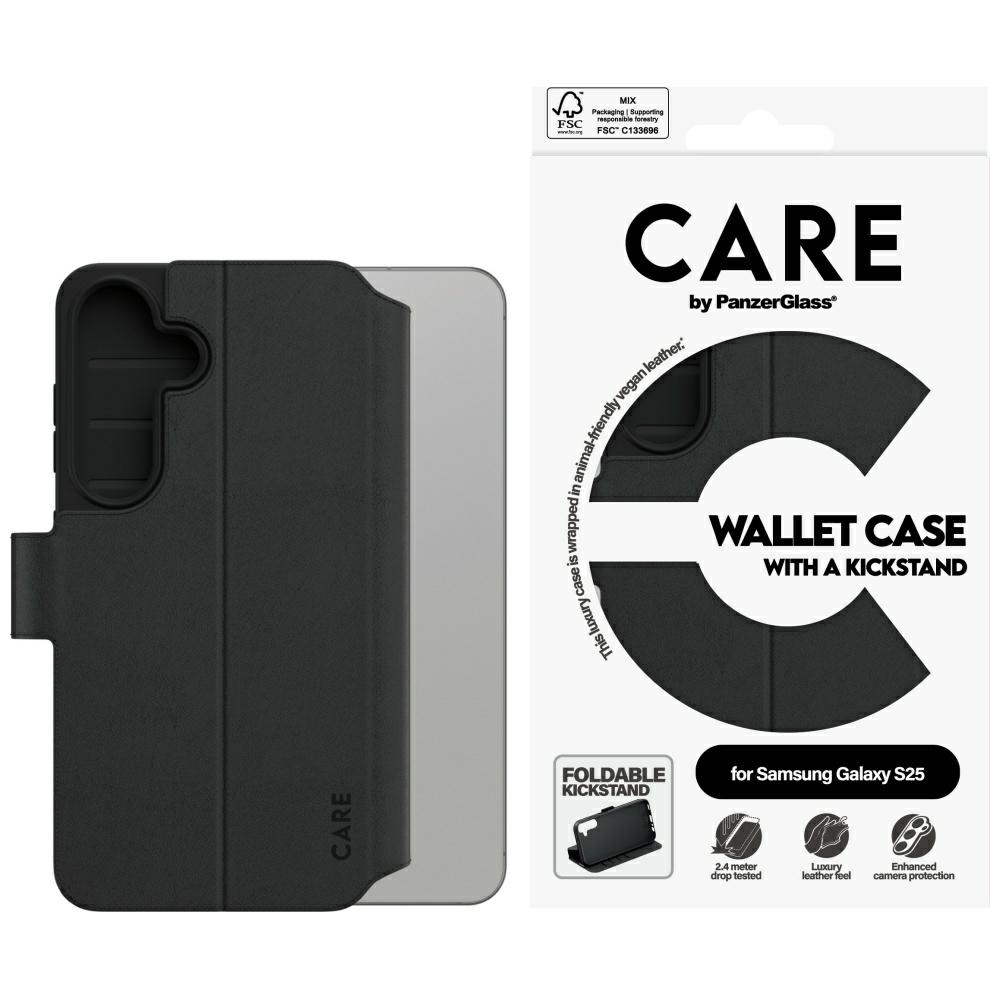 CARE by PanzerGlass Piniginės tipo dėklas su stovu Samsung Galaxy S25 - Juodas