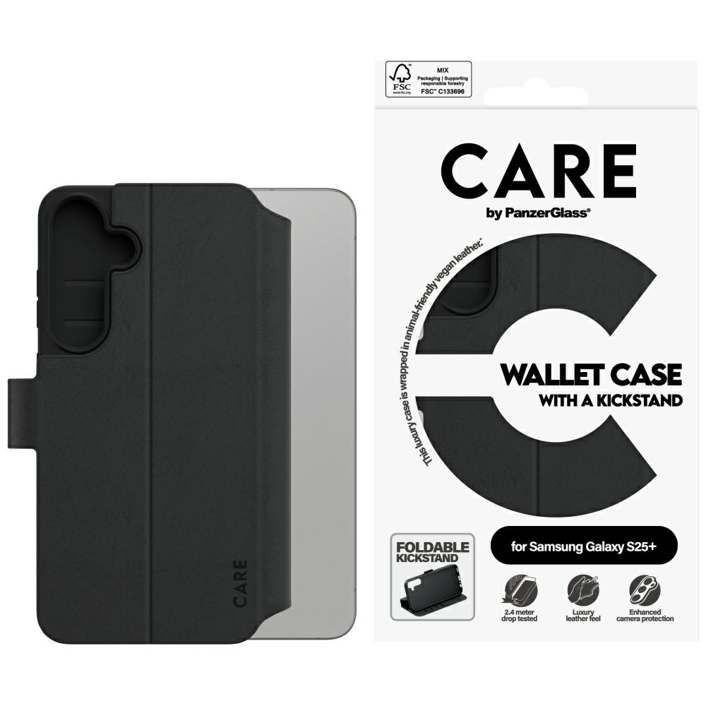 CARE by PanzerGlass Piniginės tipo dėklas su stovu Samsung Galaxy S25+ - Juodas