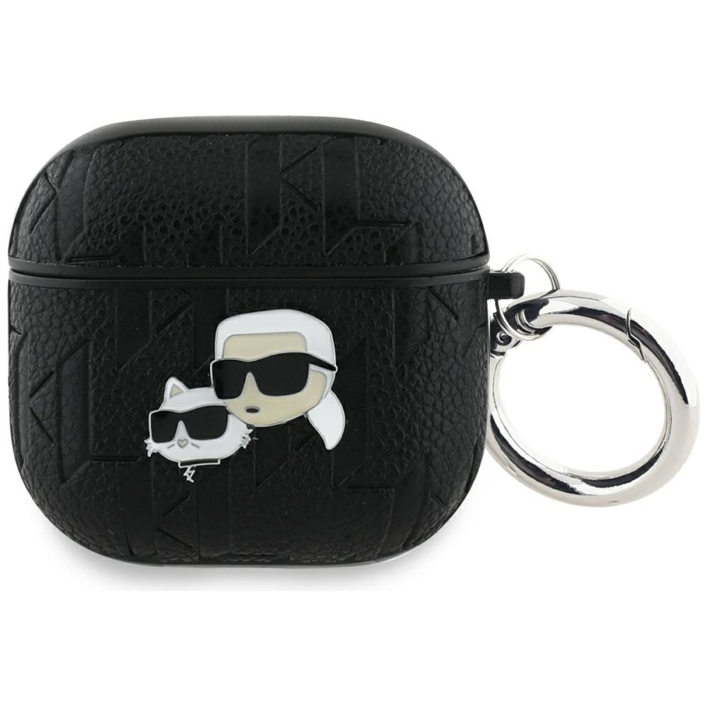 Dėklas ausinėms AirPods 4 Karl Lagerfeld Monogram Karl & Choupette Head – juodas
