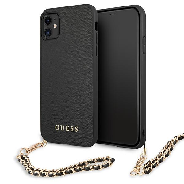 Guess Saffiano Chain dėklas telefonui iPhone 11 6.1" / Xr - Juodas