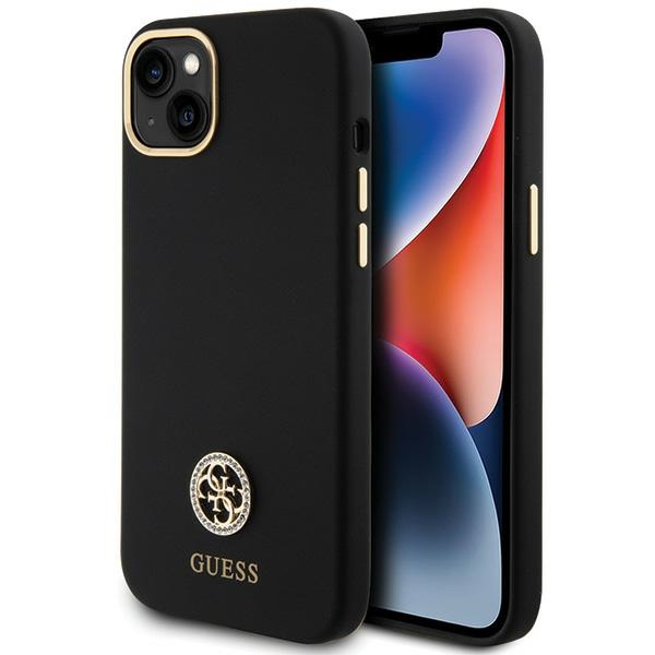 Guess Silikoninis Logo Strass 4G Dėklas telefonui iPhone 15 Plus / 14 Plus 6.7" - juodas