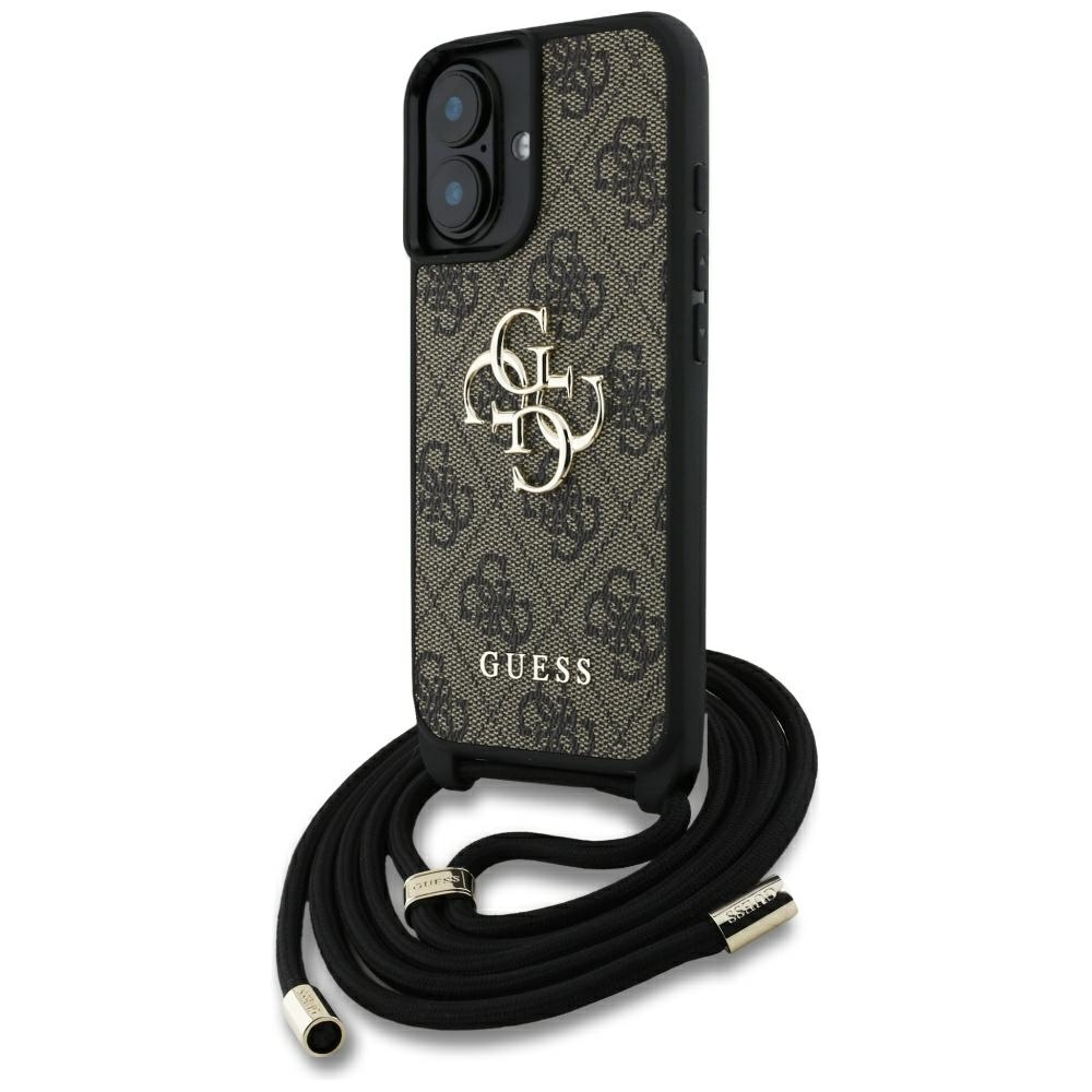 Guess 4G Big Logo Cord Stap dėklas telefonui iPhone 16 - rudas