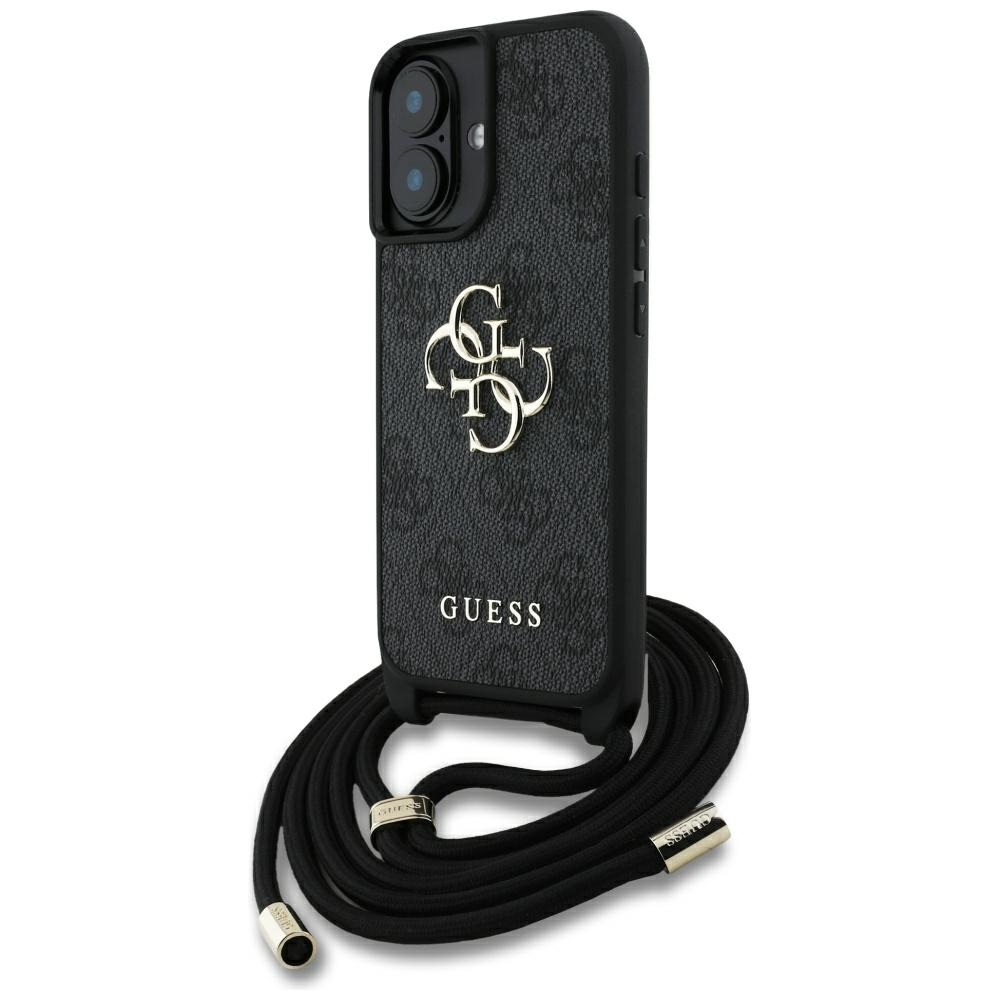 Guess 4G Big Logo Cord Stap dėklas telefonui iPhone 16 Plus - juodas