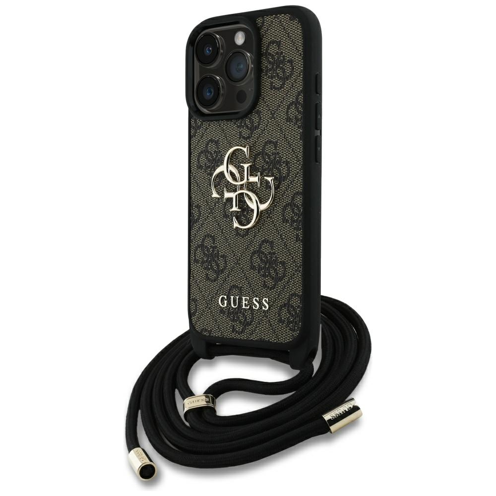 Guess 4G Big Logo Cord Stap dėklas telefonui iPhone 16 Pro Max - rudas