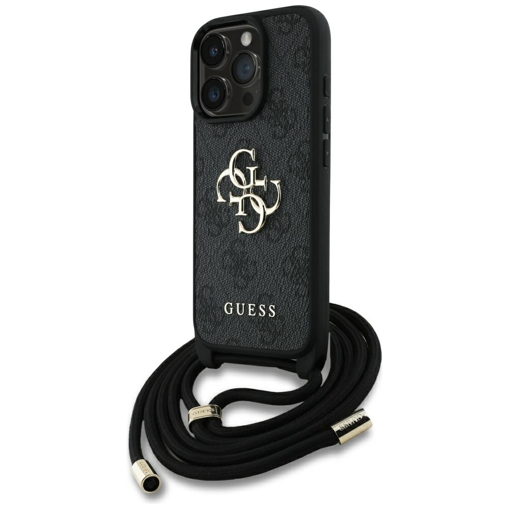 Guess 4G Big Logo Cord Stap dėklas telefonui iPhone 16 Pro Max - juodas