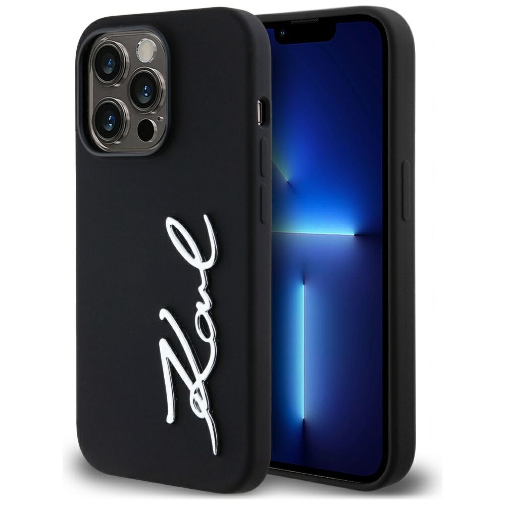 Karl Lagerfeld Silikoninis Metal Script Logo dėklas telefonui iPhone 14 Pro juodas