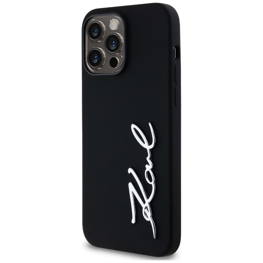 Karl Lagerfeld Silikoninis Metal Script Logo dėklas telefonui iPhone 14 Pro Max juodas