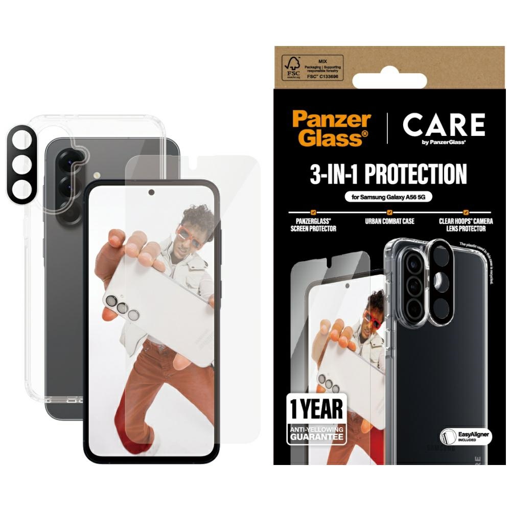 CARE by PanzerGlass Flagship 3in1 dėklas, stiklas ir objektyvo apsauga Samsung Galaxy A56 5G - skaidrus