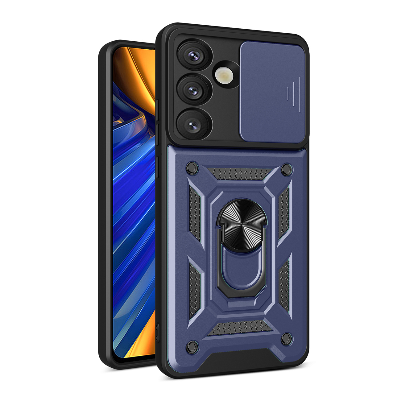 Hibridinis šarvų Camshield su stovu ir kameros dangteliu Samsung Galaxy S25 Edge - mėlynas