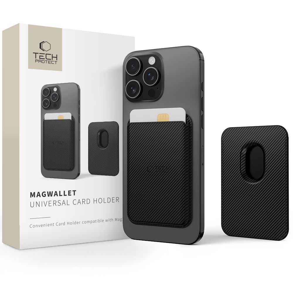 Tech-Protect MagWallet Magnetinis dėklas su universaliu magnetiniu kortelių ar dokumentų laikikliu - juodas