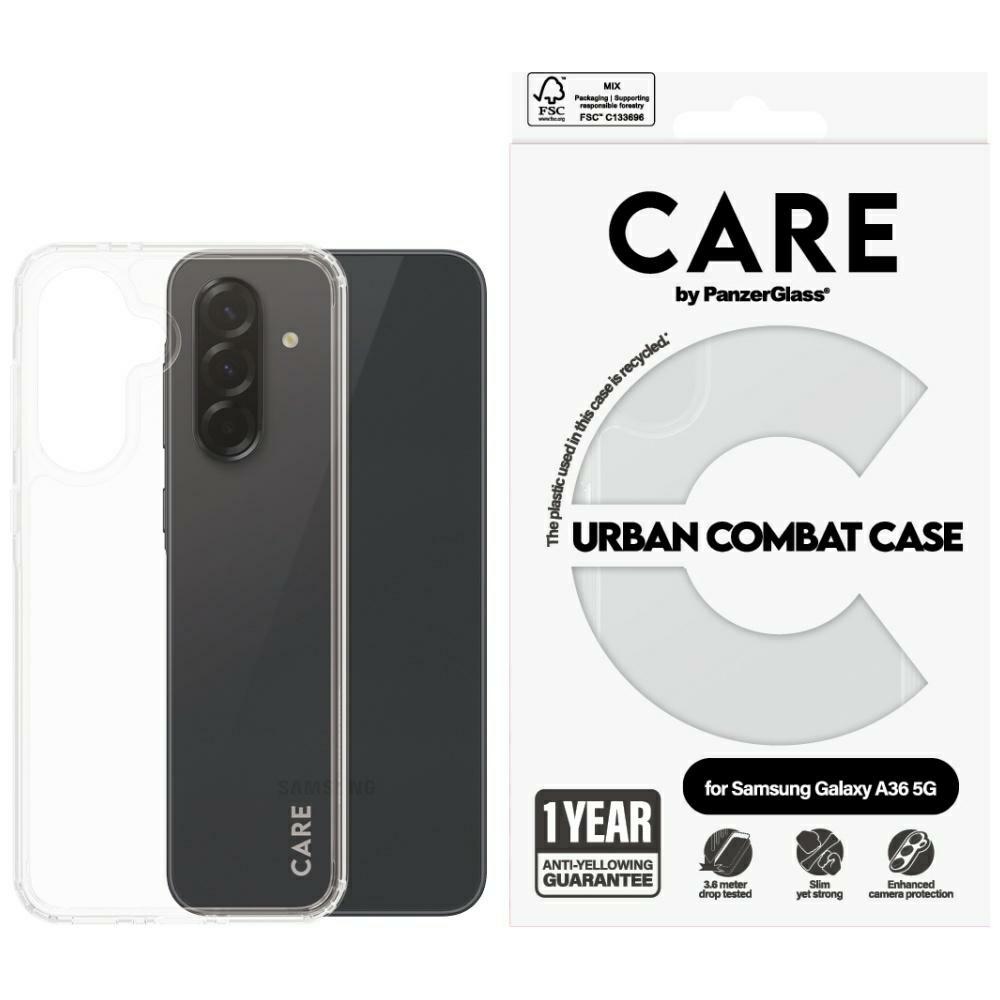 CARE by PanzerGlass Flagship Urban Combat dėklas Samsung Galaxy A36 5G telefonui – permatomas