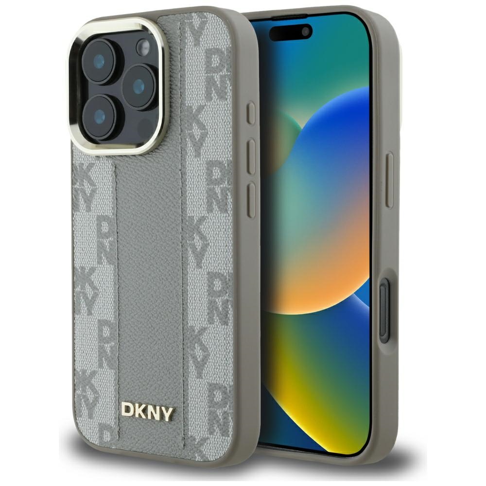 DKNY languotas raštas Magnetinis iPhone 16 Pro dėklas - smėlio spalvos