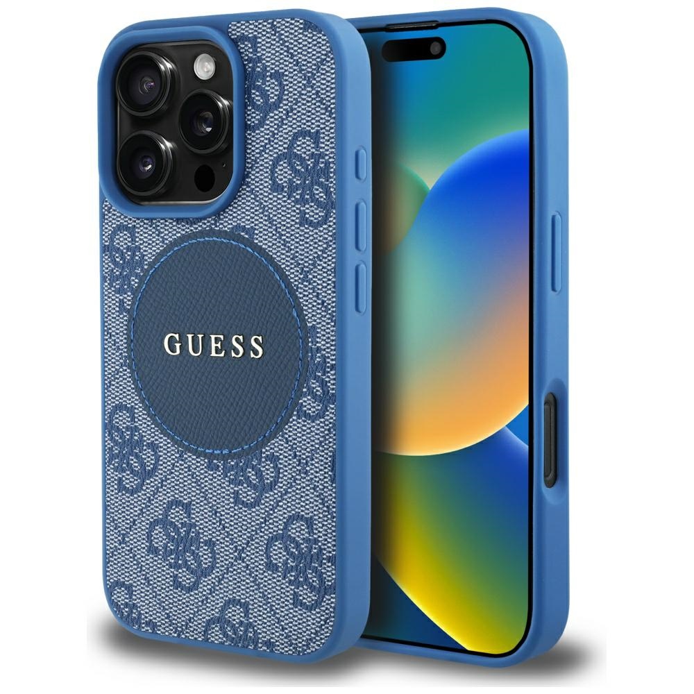 Guess 4G Circle Classic Logo Magnetinis dėklas telefonui iPhone 16 Pro Max - mėlynas