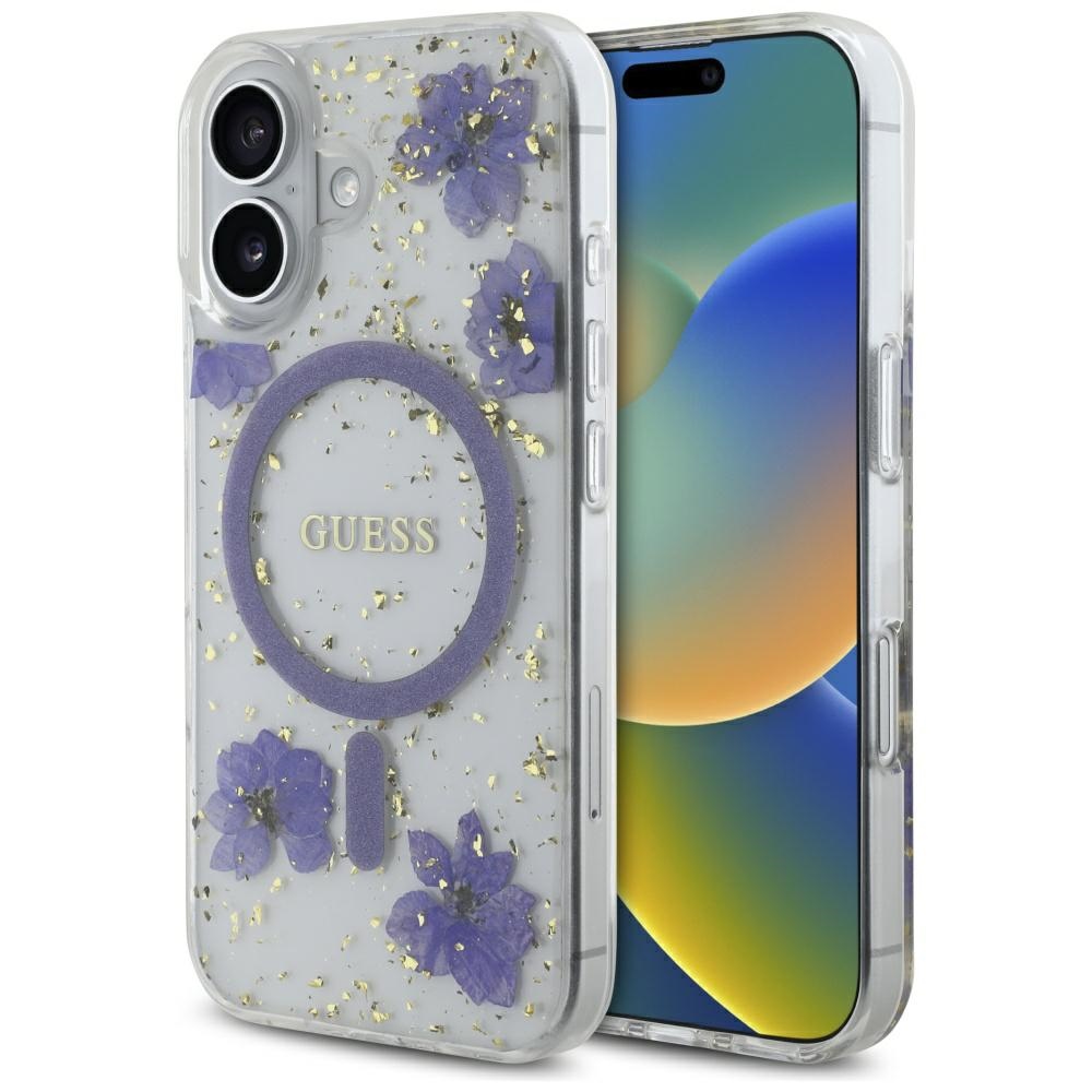 Guess Resin Flowers Glitter MagSafe iPhone 16 dėklas telefonui (m) - violetinis (m)