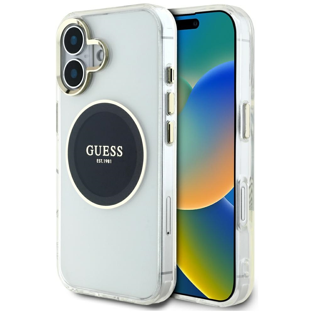 Guess IML Metal Colored Circle Classic Logo Magnetinis dėklas telefonui iPhone 16 - juodas