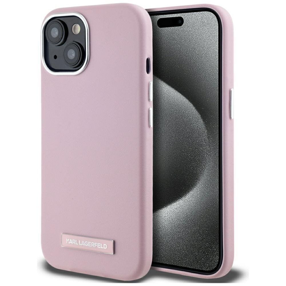 Karl Lagerfeld FW Metal Plate Magnetinis iPhone 15 dėklas - rožinis