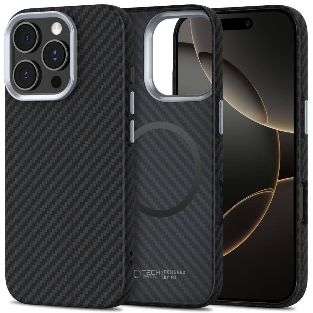 Tech-Protect Ion Carbon Magnetinis dėklas telefonui iPhone 16 Pro - juodas/pilkas