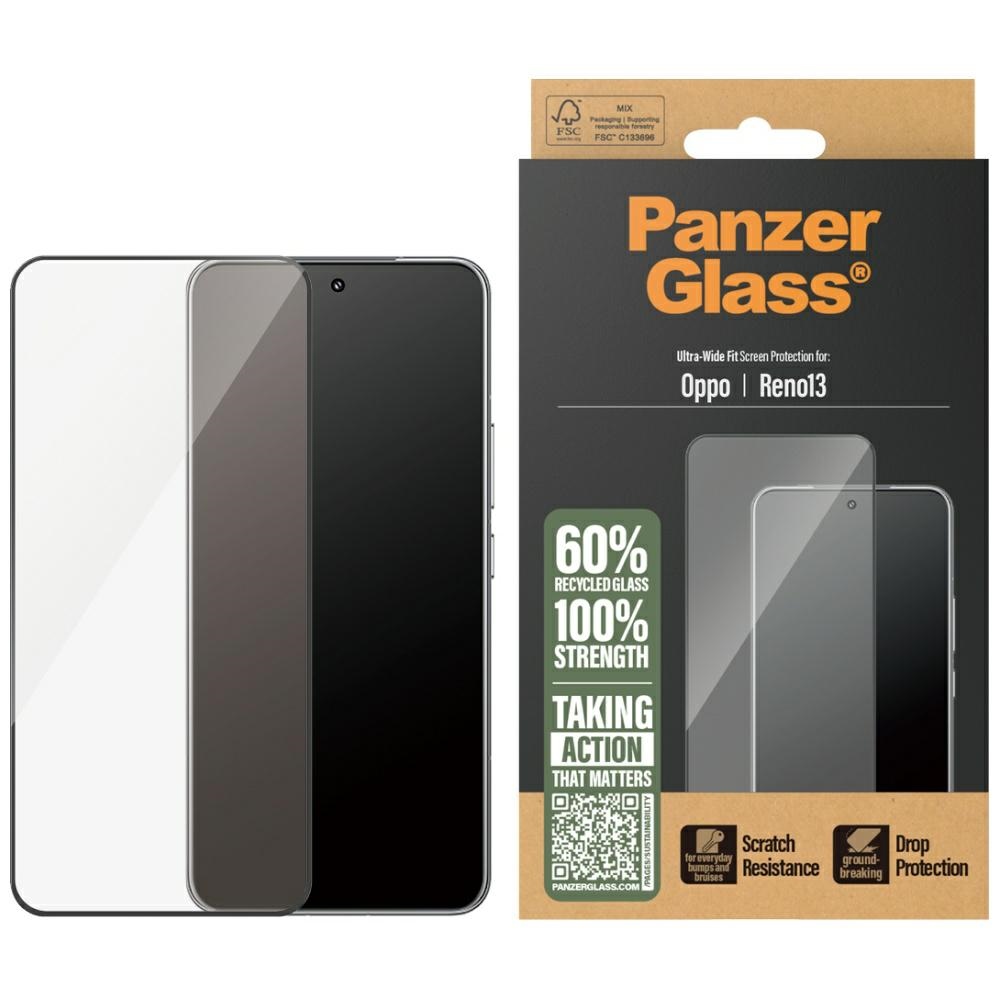 PanzerGlass itin platus temperuotas stiklas su juodu rėmu skirtas Oppo Reno13