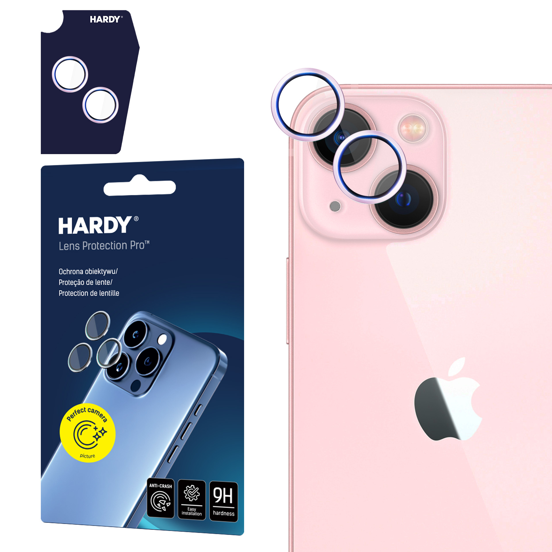 3mk HARDY objektyvo apsauginis stiklas Apple iPhone 15 / 15 Plus - rožinė
