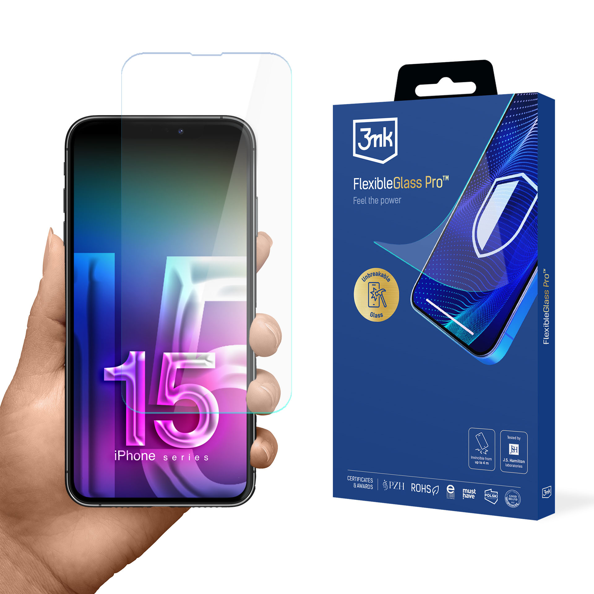 Hibridinis stiklas 3mk FlexibleGlass Pro skirtas Apple iPhone 15 Pro