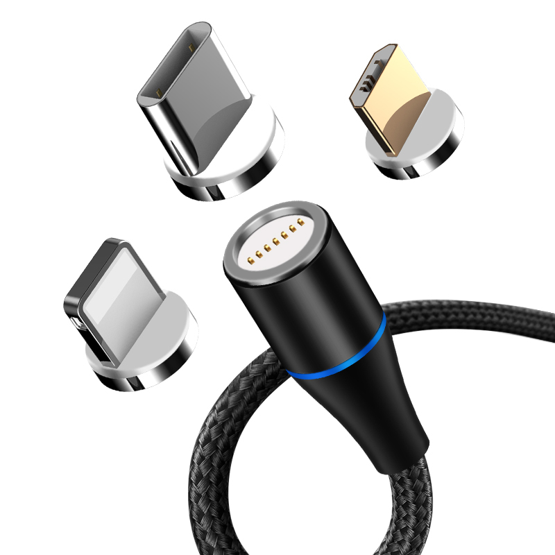 Maxlife MXUC-03 magnetinis kabelis USB - Lightning + USB-C + microUSB 1,0 m 3A juodas nailonas