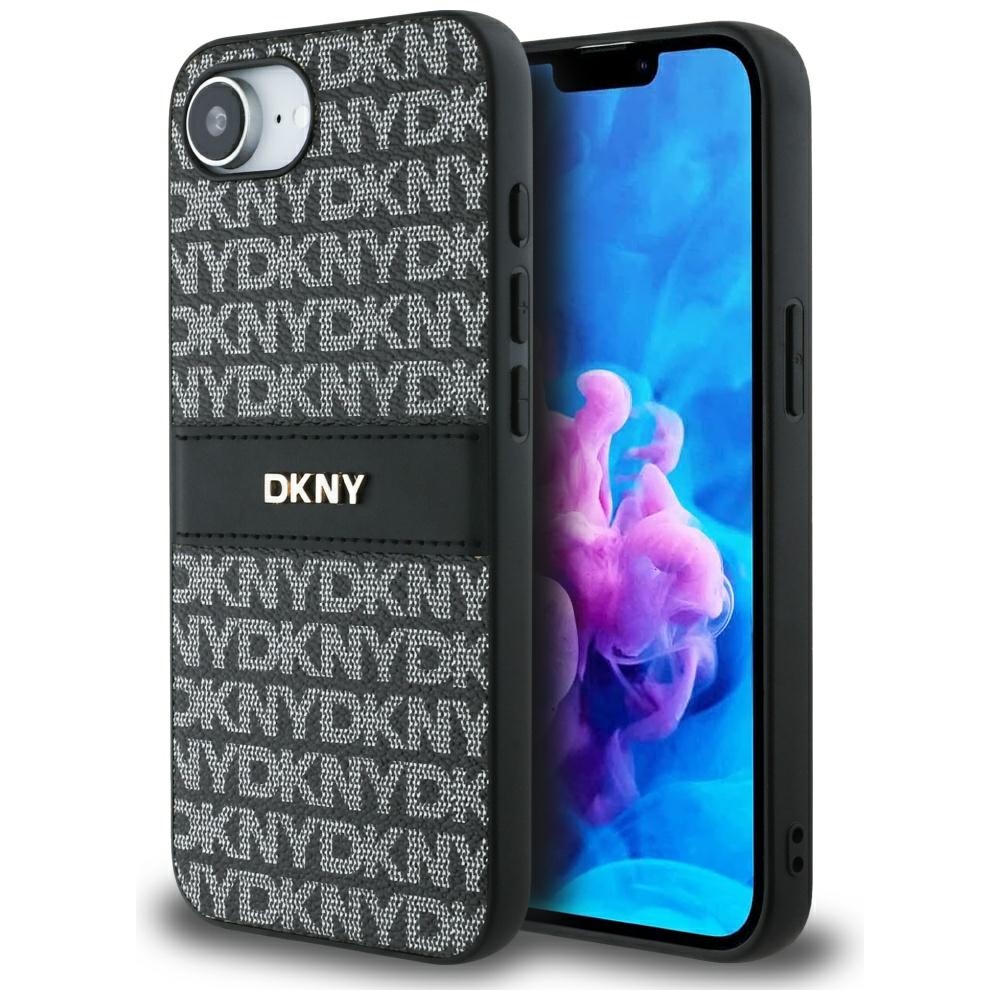 DKNY kartojamo tekstūros rašto su toninėmis juostelėmis dėklas iPhone 16e - juodas