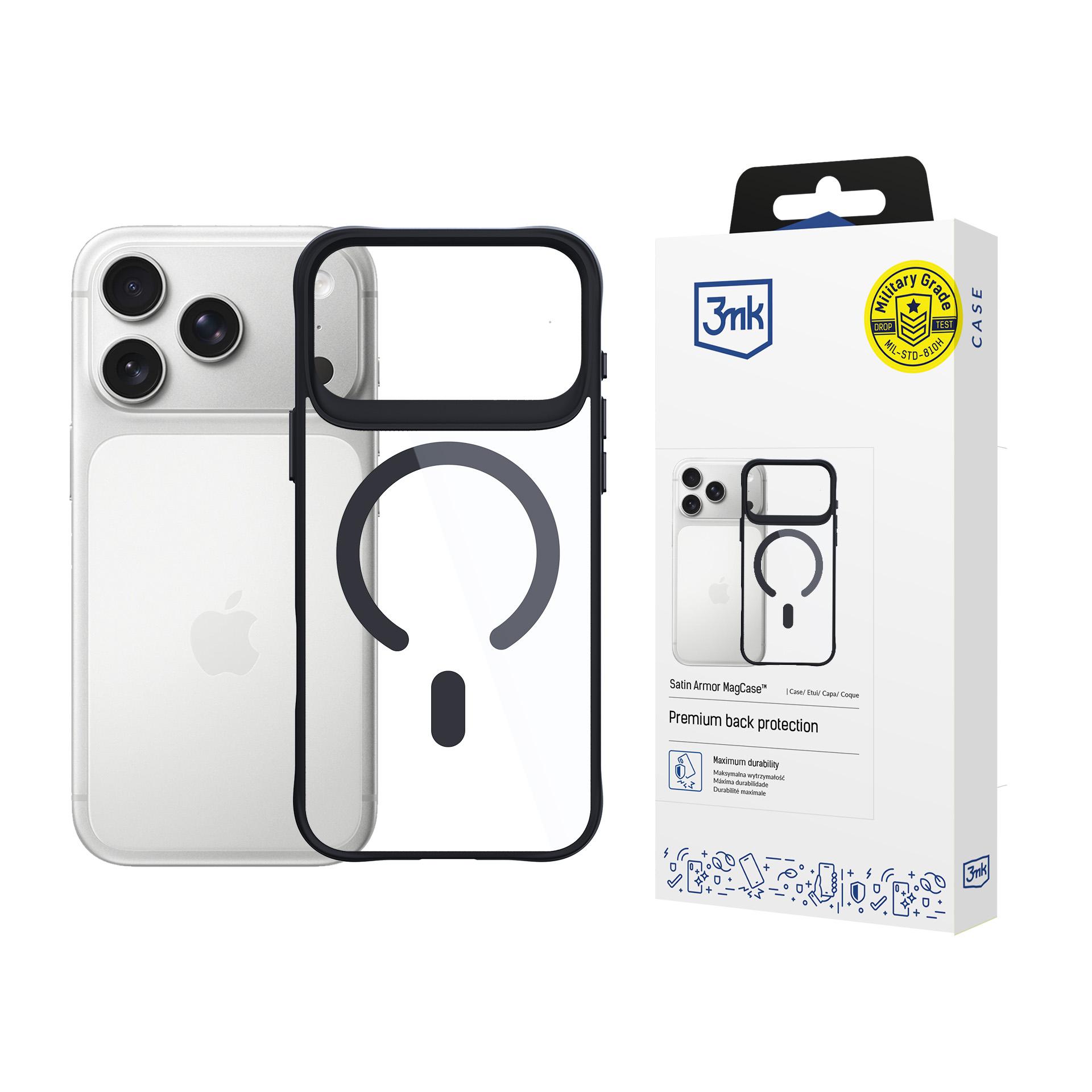 3mk Satino šarvų Magnetinis dėklas telefonui iPhone 17 Pro - skaidrus juodas