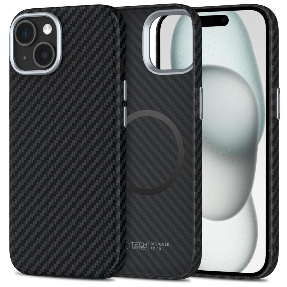 Tech-Protect Ion Carbon Magnetinis dėklas iPhone 15 - juodas