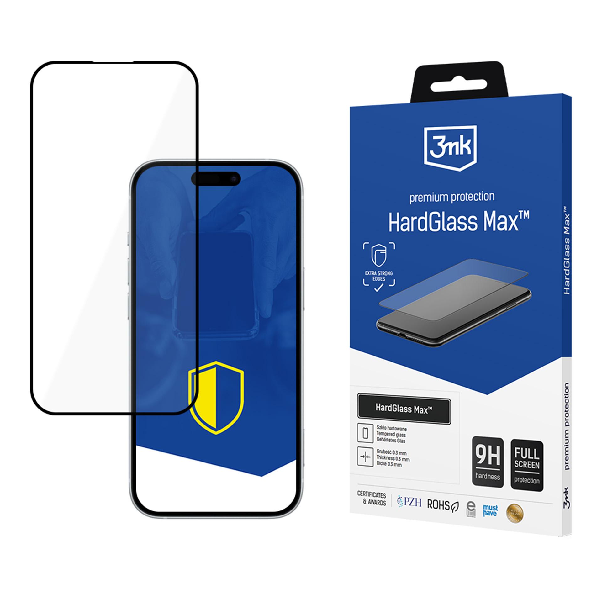 Sustiprintas 3mk HardGlass Max juodas grūdintas stiklas iPhone 16 Pro / 17 / 17 Pro