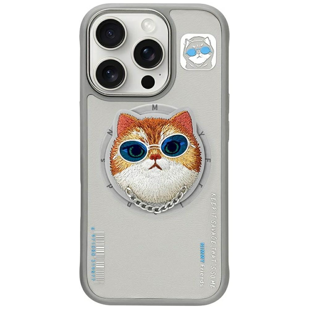 AmazingThing Nimmy Glasses Cool Cat MagSafe dėklas telefonui iPhone 16 Pro Max – pilkas