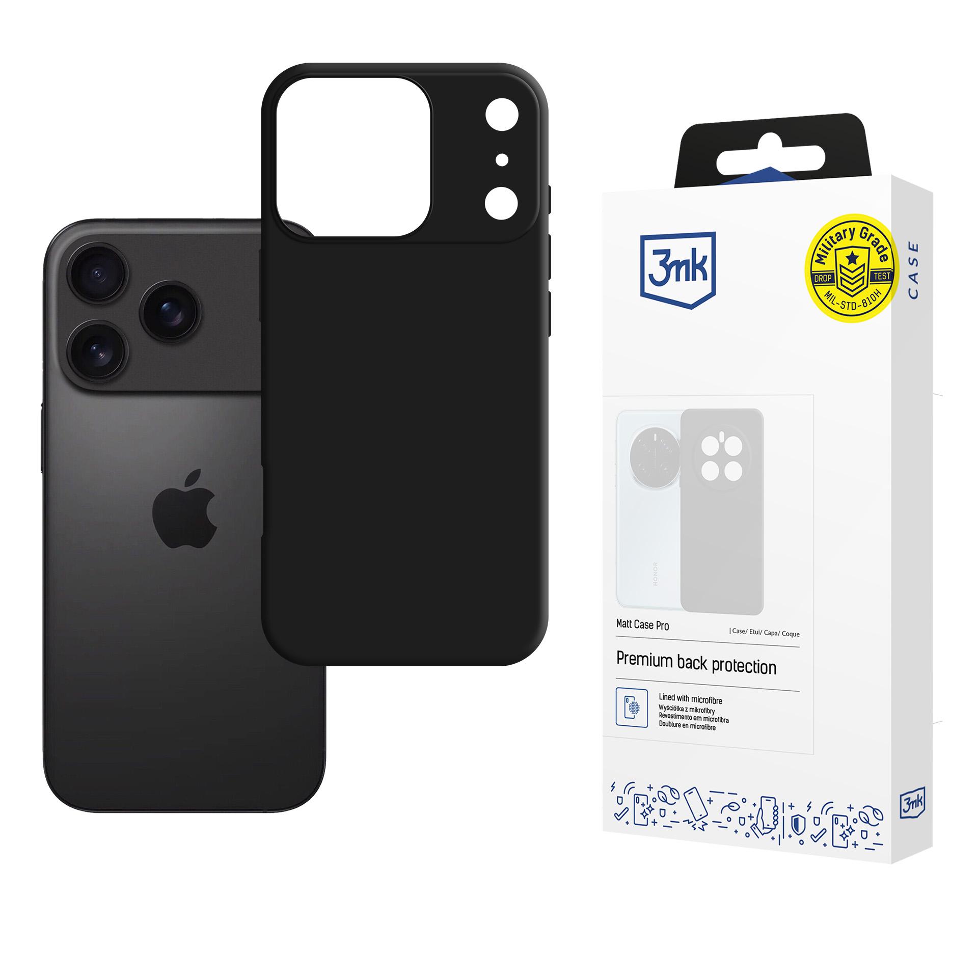 3mk Matt Case Pro dėklas telefonui Apple iPhone 17 Pro Max - matinės juodos spalvos