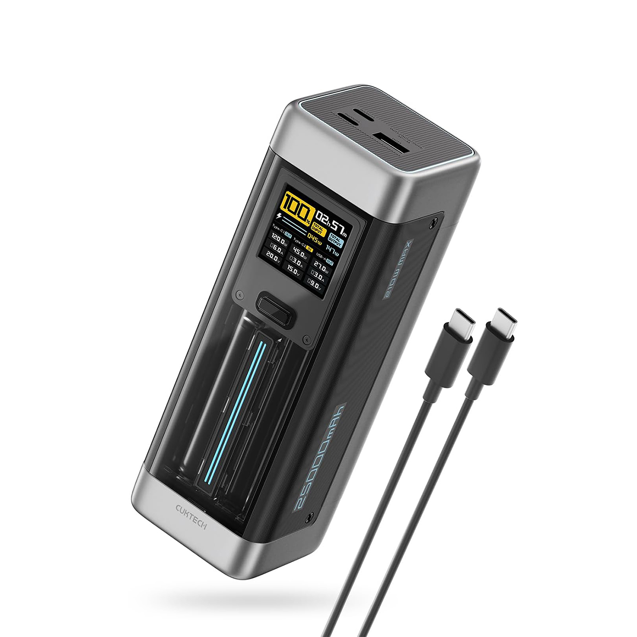 Cuktech CUK00P23GLBK 210W 25000mAh Išorinė baterija 2 x USB-C 1 x USB-A - juoda