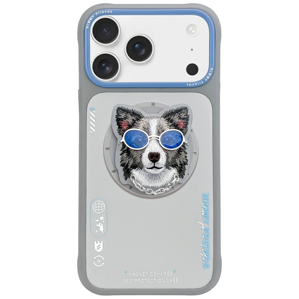 Nimmy Glasses Cool Dog magnetinis dėklas telefonui iPhone 17 Pro - pilkas