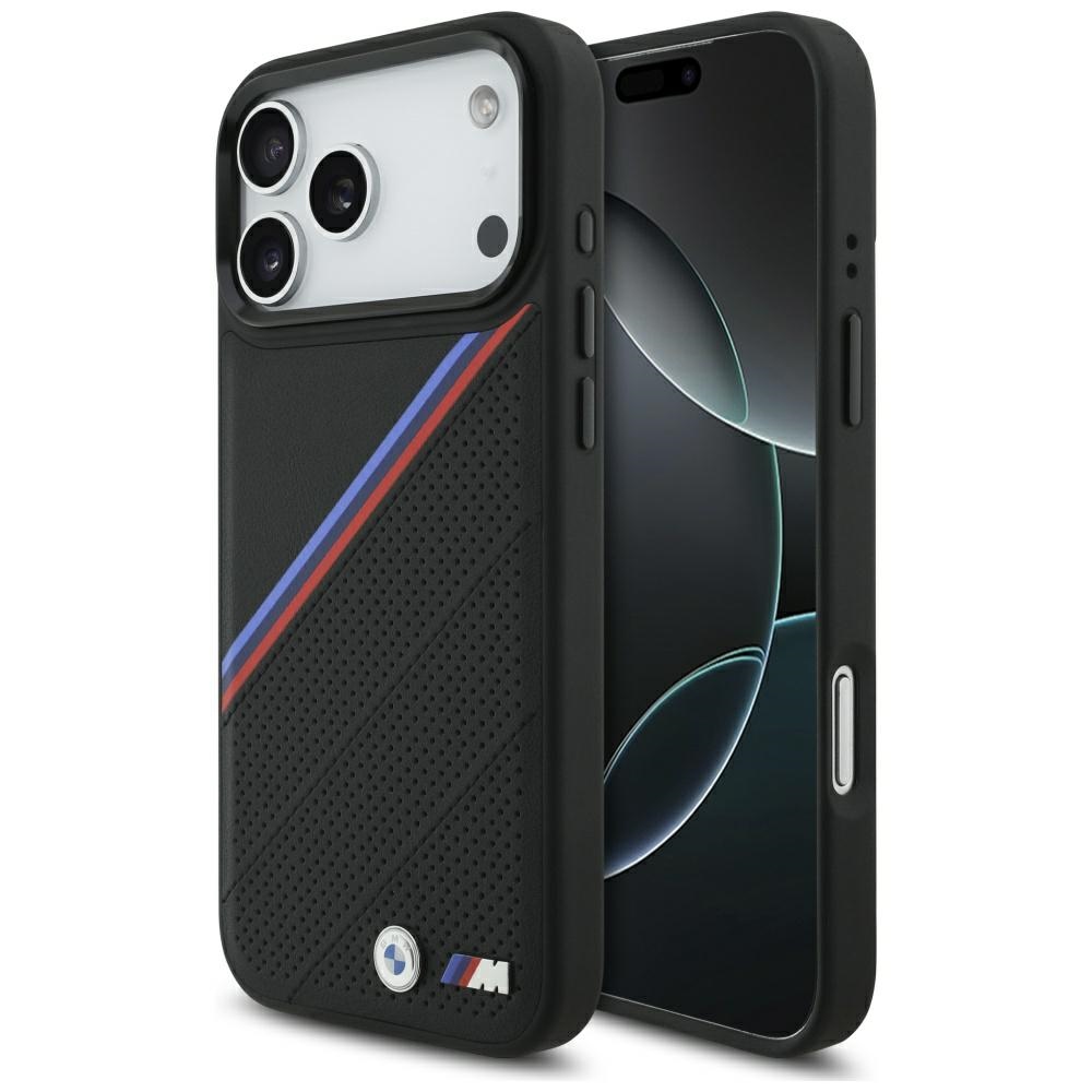 BMW M Tricolor Metal Logo MagSafe dėklas telefonui iPhone 17 Pro Max - juodas