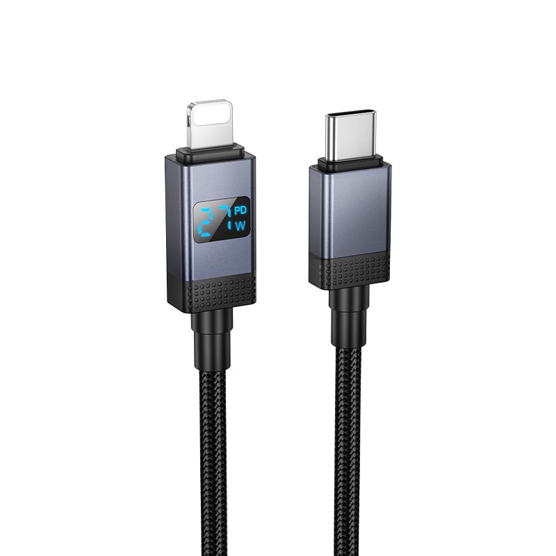 Kabelis USB C į Lightning Hoco PD 27W su ekranu 1 m X118 juodas